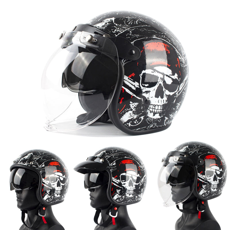 Motorcycle Open Face Helmet Double D Buckle DOT Standard