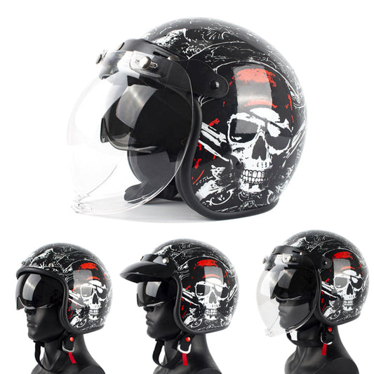 Motorcycle Open Face Helmet Double D Buckle DOT Standard