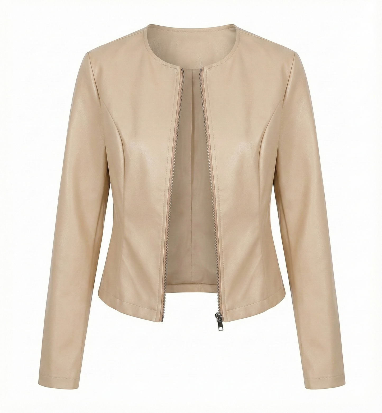 Women Solid Color Moto Leather Jacket