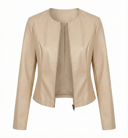 Women Solid Color Moto Leather Jacket