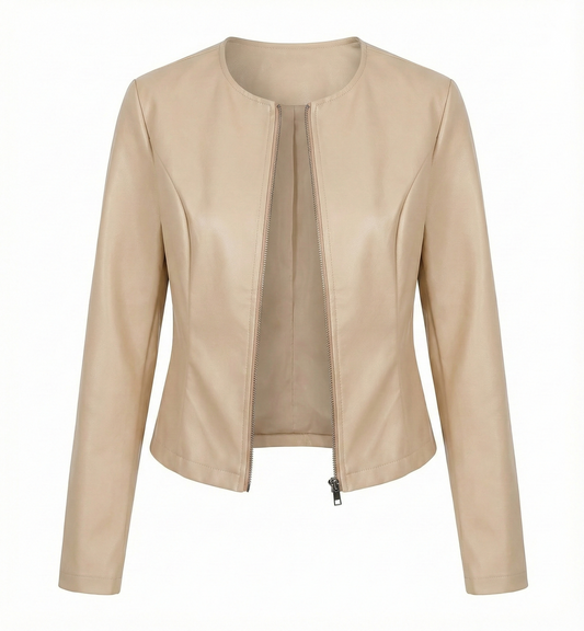 Women Solid Color Moto Leather Jacket
