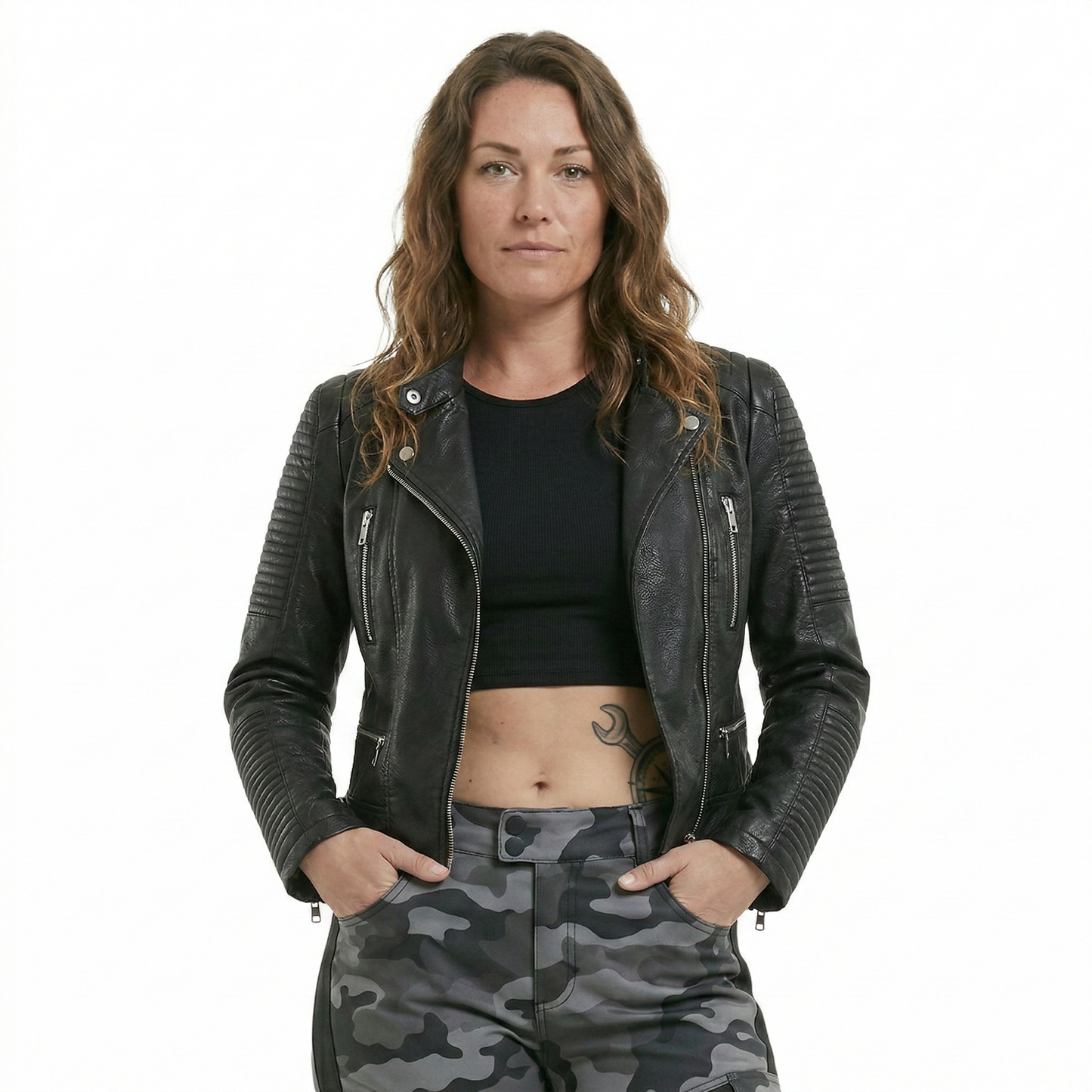Large Collar Fashion Women Leather Jacket