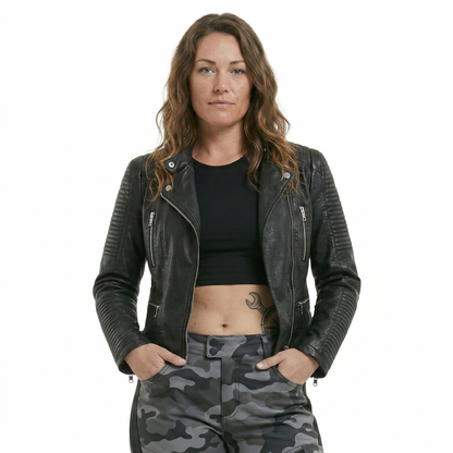 Large Collar Fashion Women Leather Jacket