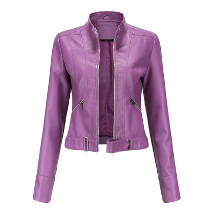 Women's Cropped Faux Leather Moto Jacket