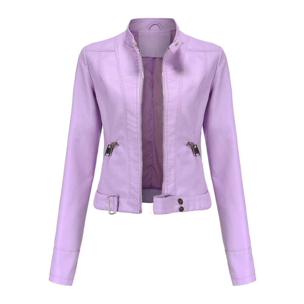 Women's Cropped Faux Leather Moto Jacket