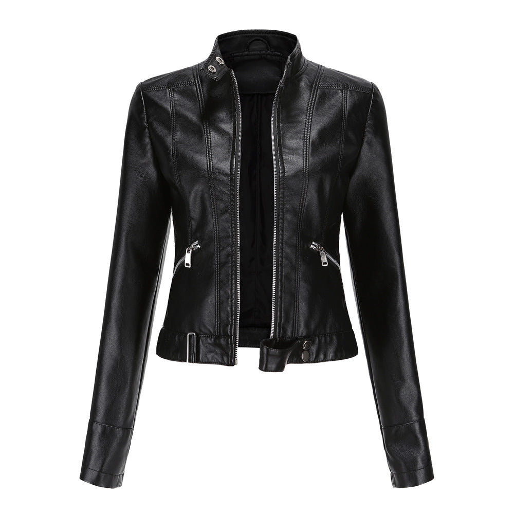 Women's Cropped Faux Leather Moto Jacket