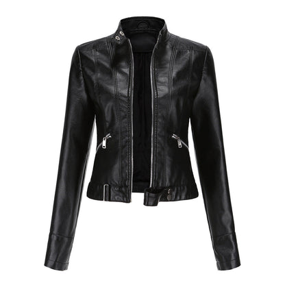 Women's Cropped Faux Leather Moto Jacket