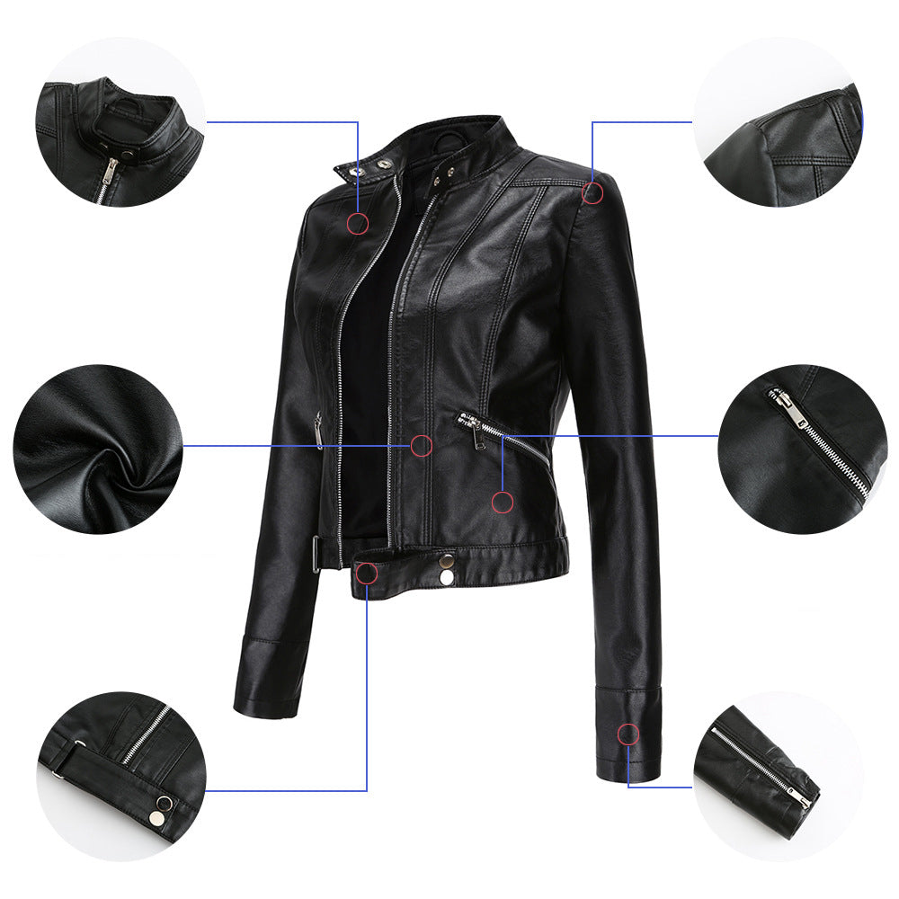 Women's Cropped Faux Leather Moto Jacket