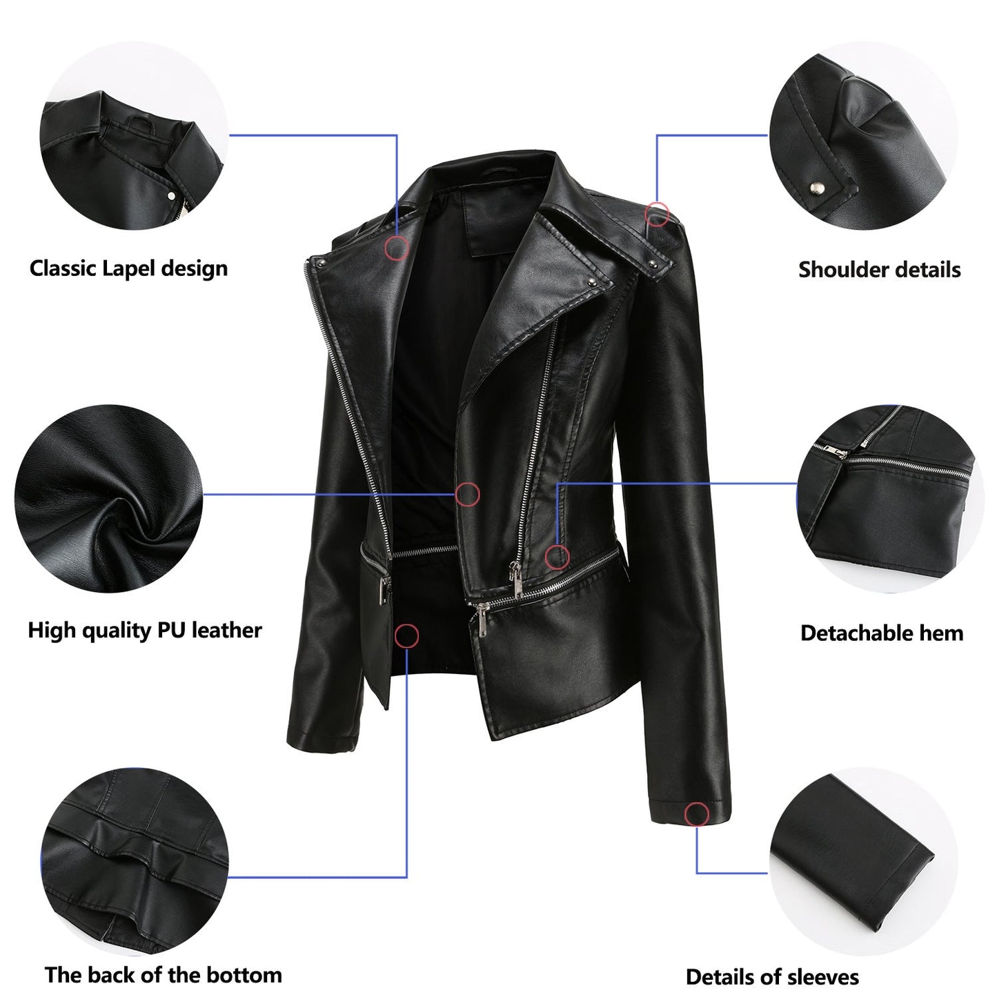 Detachable Hem Leather Jacket