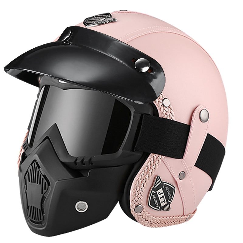 Vintage Braided Edge 3/4 Open Face Helmet - Pink
