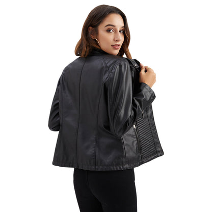 Women's Vegan Leather Moto Racer Jacket | Slim Fit