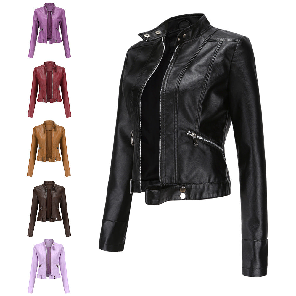 Women's Cropped Faux Leather Moto Jacket
