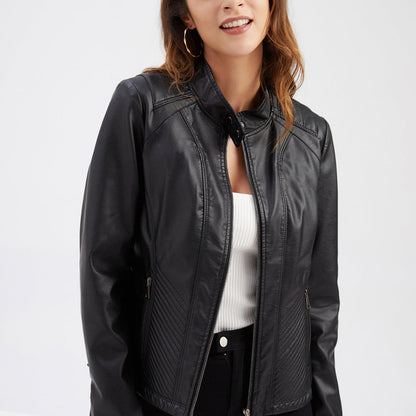 Women's Vegan Leather Moto Racer Jacket | Slim Fit