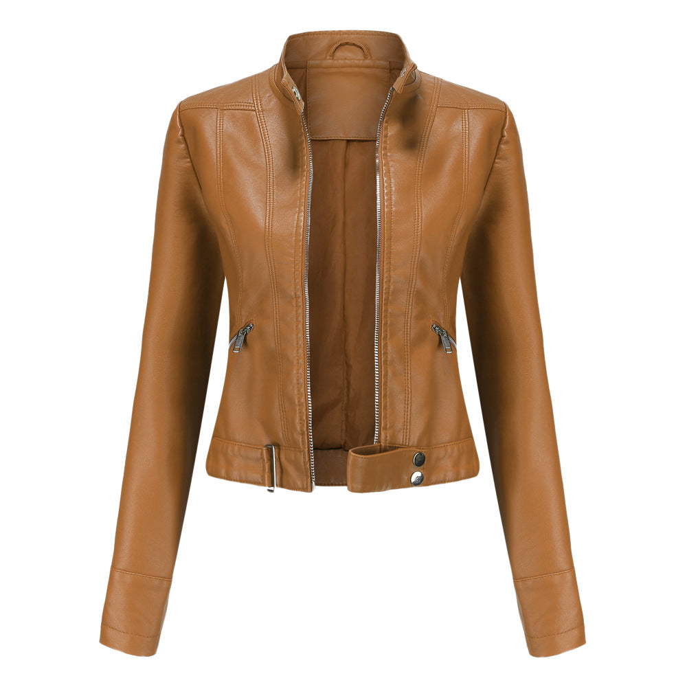 Women's Cropped Faux Leather Moto Jacket