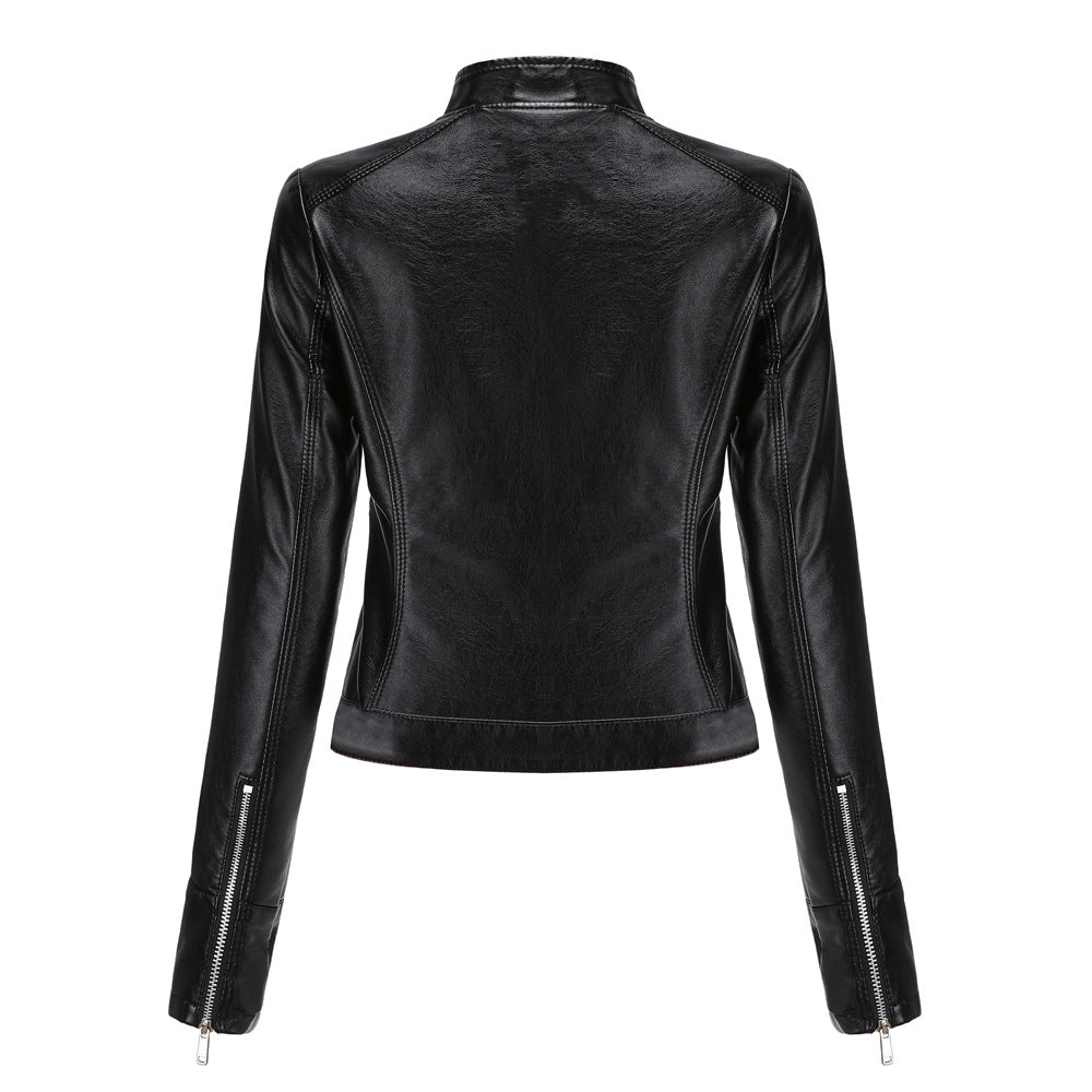 Women's Cropped Faux Leather Moto Jacket
