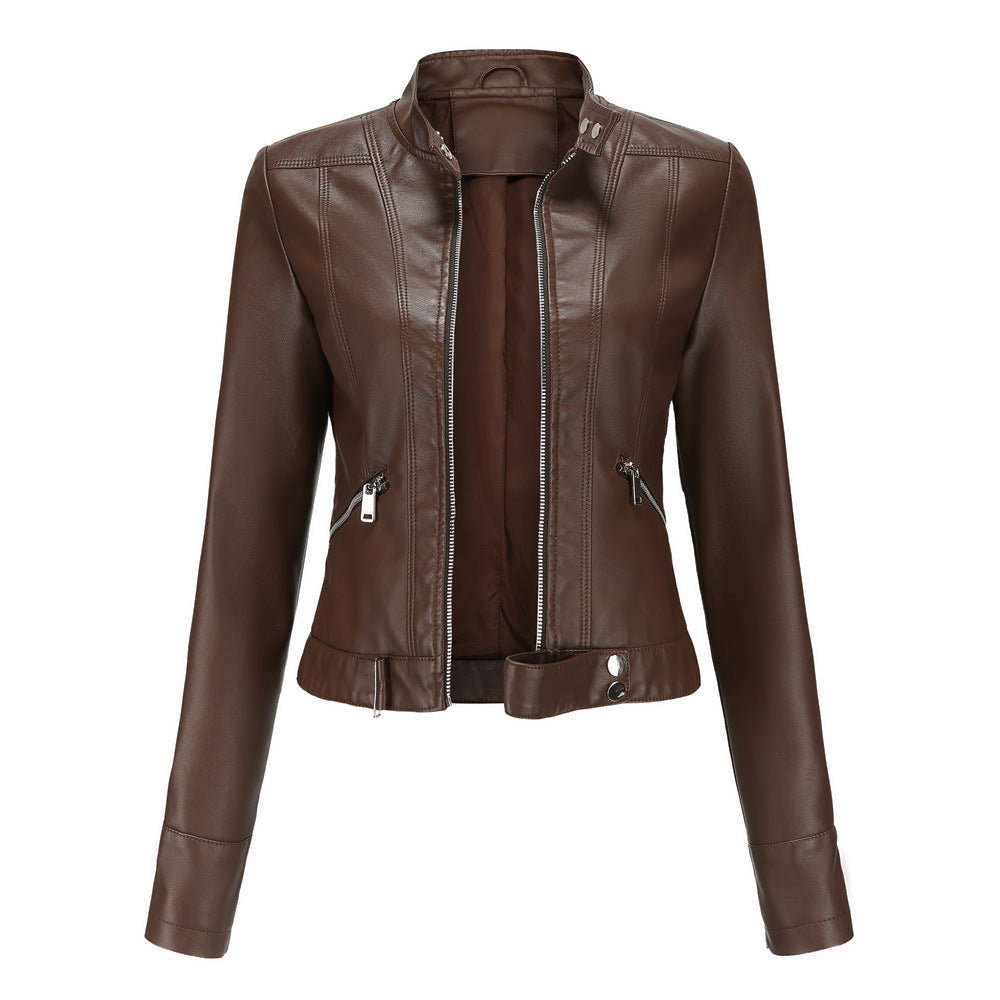 Women's Cropped Faux Leather Moto Jacket