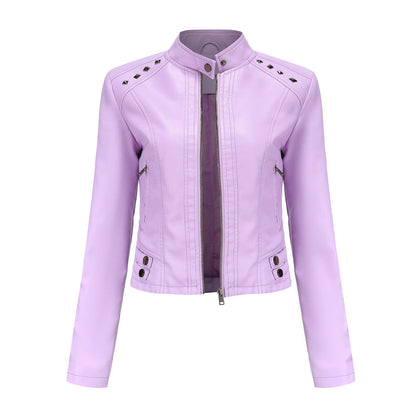 Women's Cropped Rivet Leather Jacket