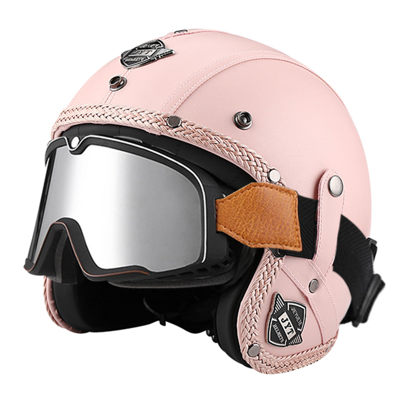 Vintage Braided Edge 3/4 Open Face Helmet - Pink