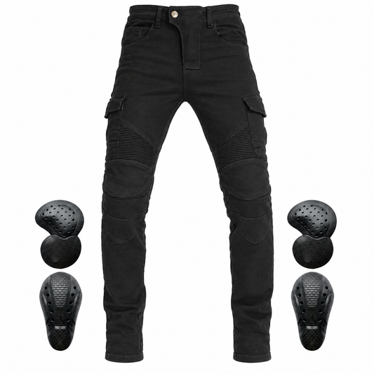 Winter Men's Fleece-Lined Motorcycle Cargo Trousers – product black – Black