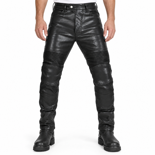 Men’s Forge 27 Fleece-Lined Motorcycle Leather Trousers – model front
