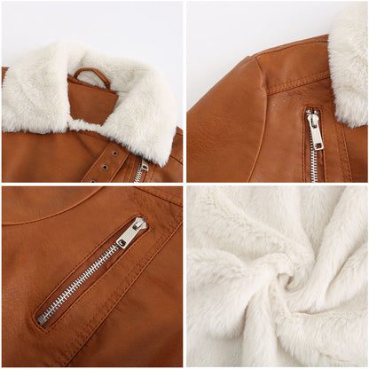 Women Warm Sherpa Leather Jacket