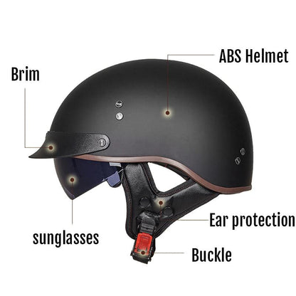 Vintage Half Face Motorcycle Helmet Matte Black