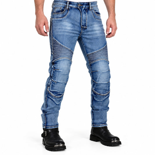Men’s K‑7 Kevlar Motorcycle Riding Jeans — front fit, waist-down studio view