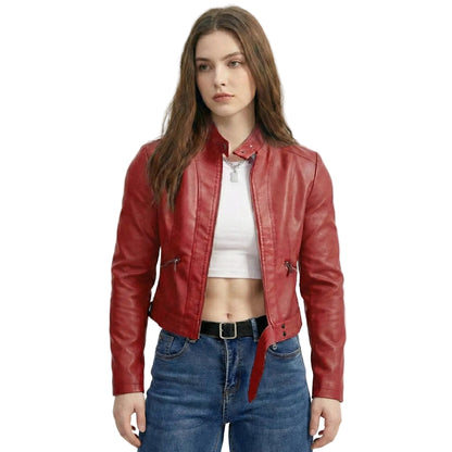 Women's Cropped Faux Leather Moto Jacket