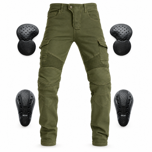 Winter Men's Fleece-Lined Motorcycle Cargo Trousers – product green – Green
