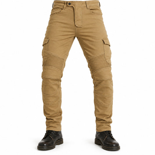 Motorcycle Racing Denim LB1 Trousers with Protective Pads – Khaki – model front view