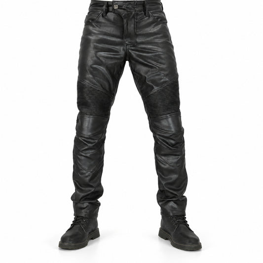 Motorcycle Leather Trousers With Protection Gear – model front view