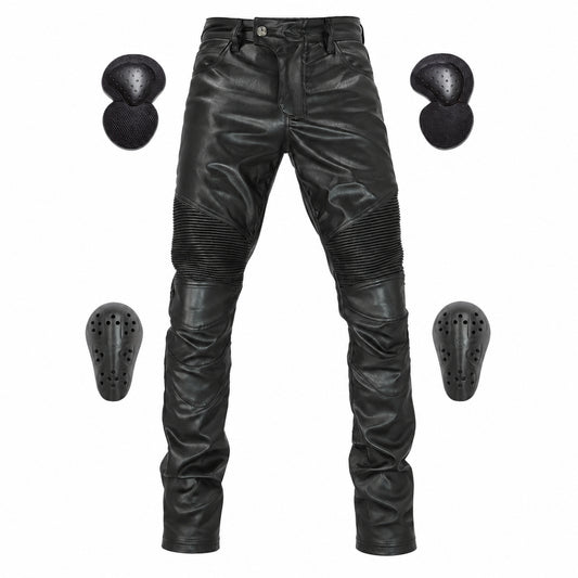 Motorcycle Leather Trousers With Protection Gear – product black view